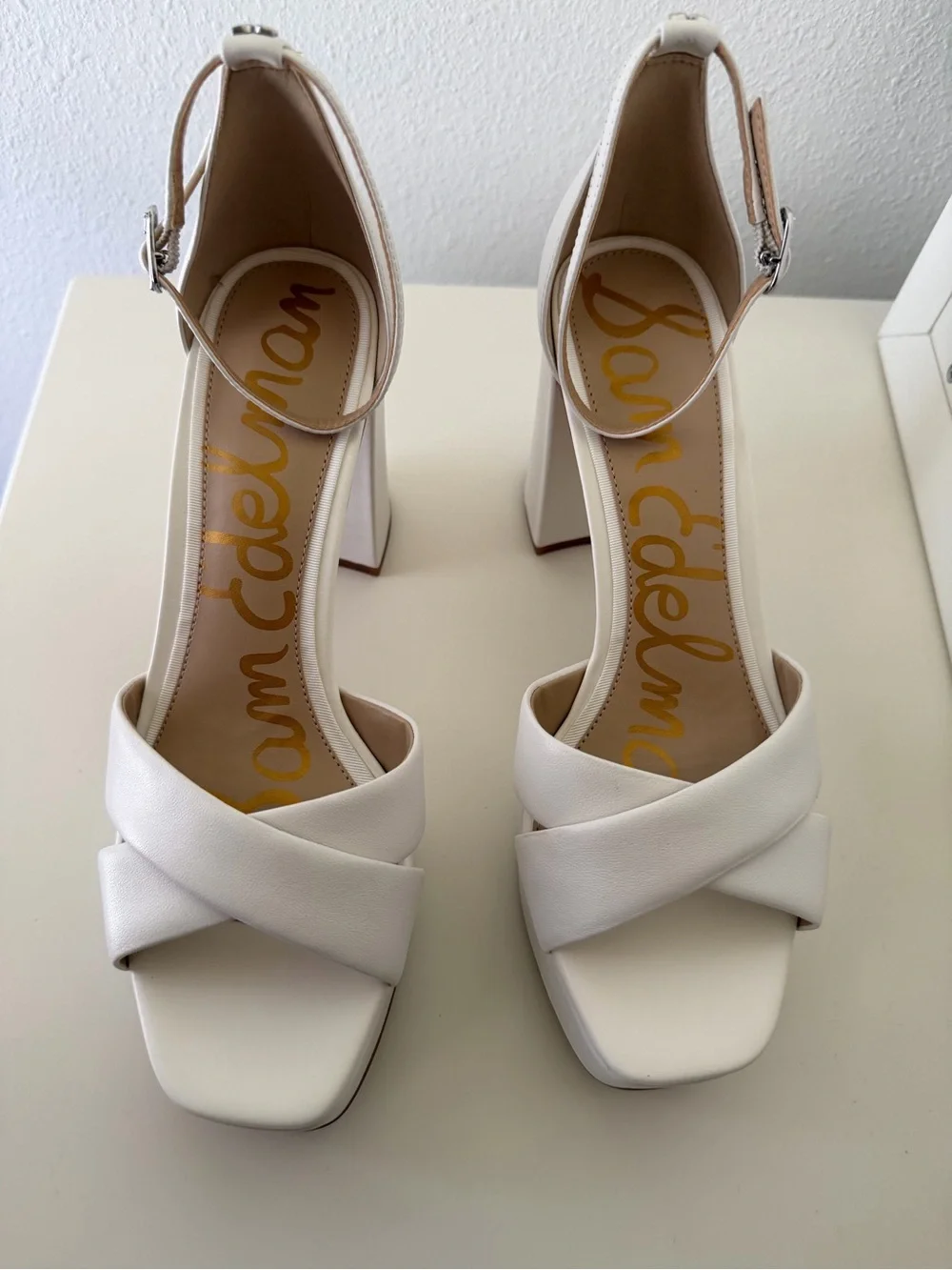 Sam Edelman White Platform Ankle-Strap Sandals